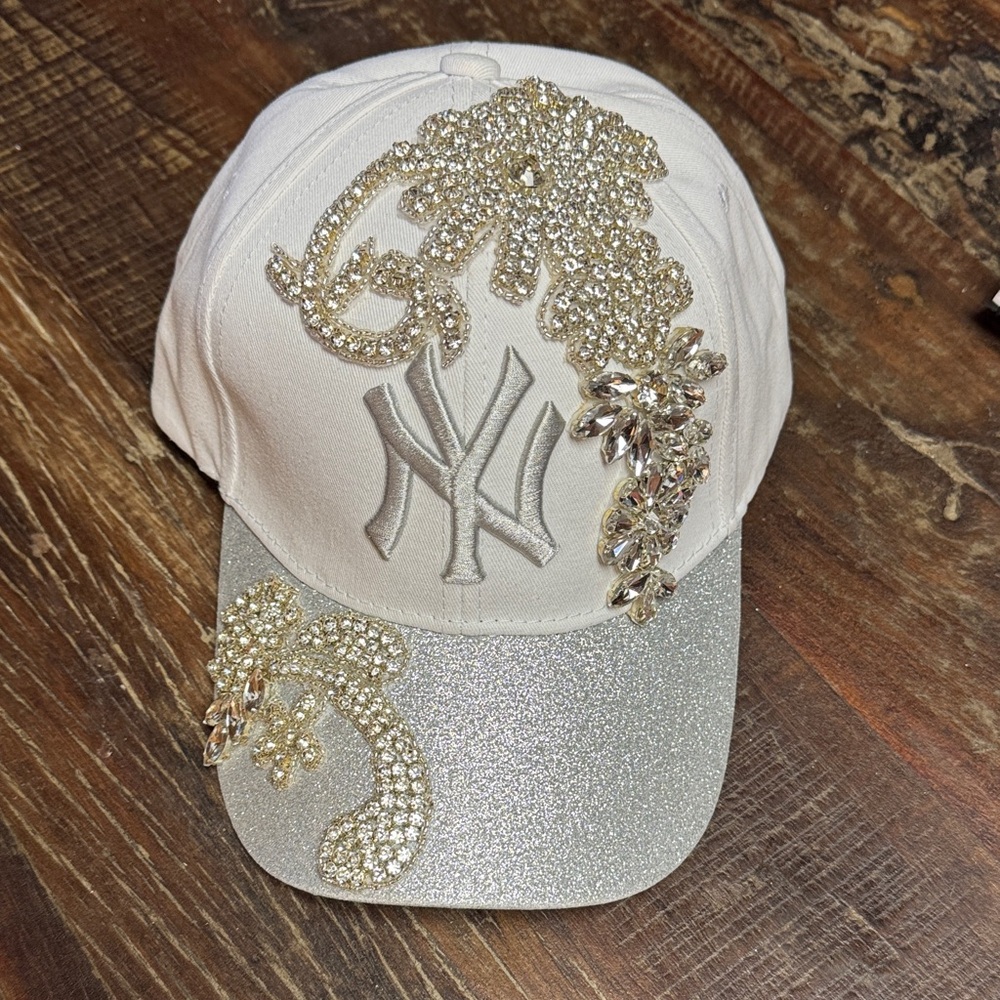 Embellished White & Silver Women's Crystal Baseball Cap